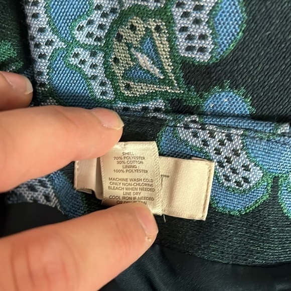 Gorgeous Dark Green Textured LOFT Mini Skirt with Blue Brocade Print 14 - Picture 5 of 5